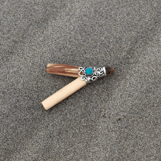 Palo Santo Kuripe | Decorated with Tiger's Eye and Peruvian Turquoise | From the Amazon - Cosmos Healing