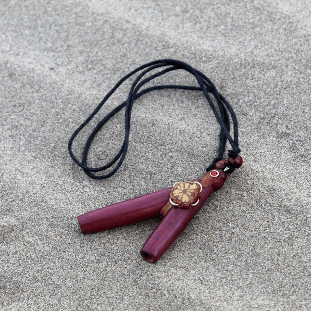 Palo Violeta - Rose Wood Necklace Kuripe | Decorated with Amazon Wood and Peruvian Turquoise | From the Amazon - Cosmos Healing