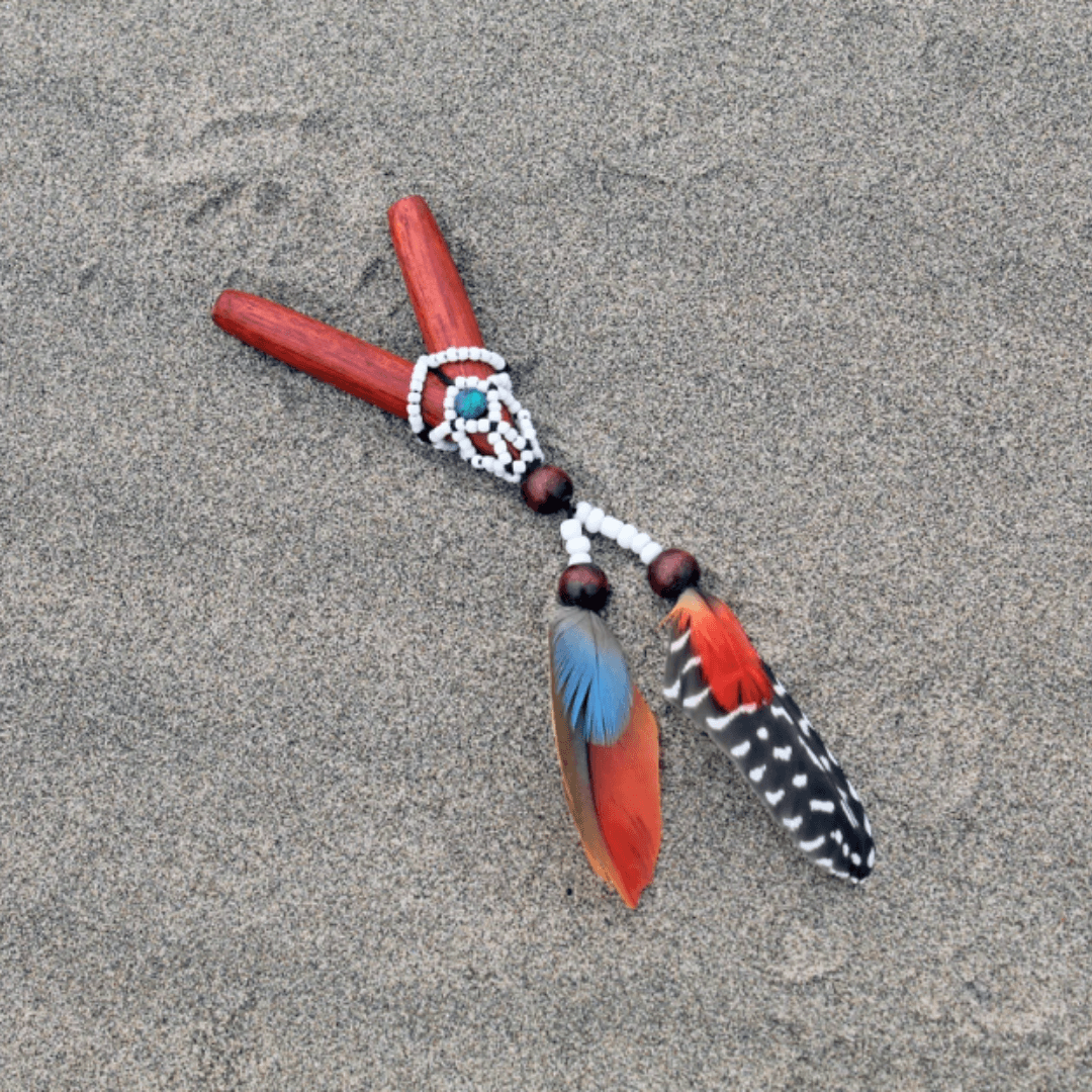 Palo Sangre Kuripe | Decorated with Shipibo Beads and Parrot Feathers | From the Amazon - Cosmos Healing