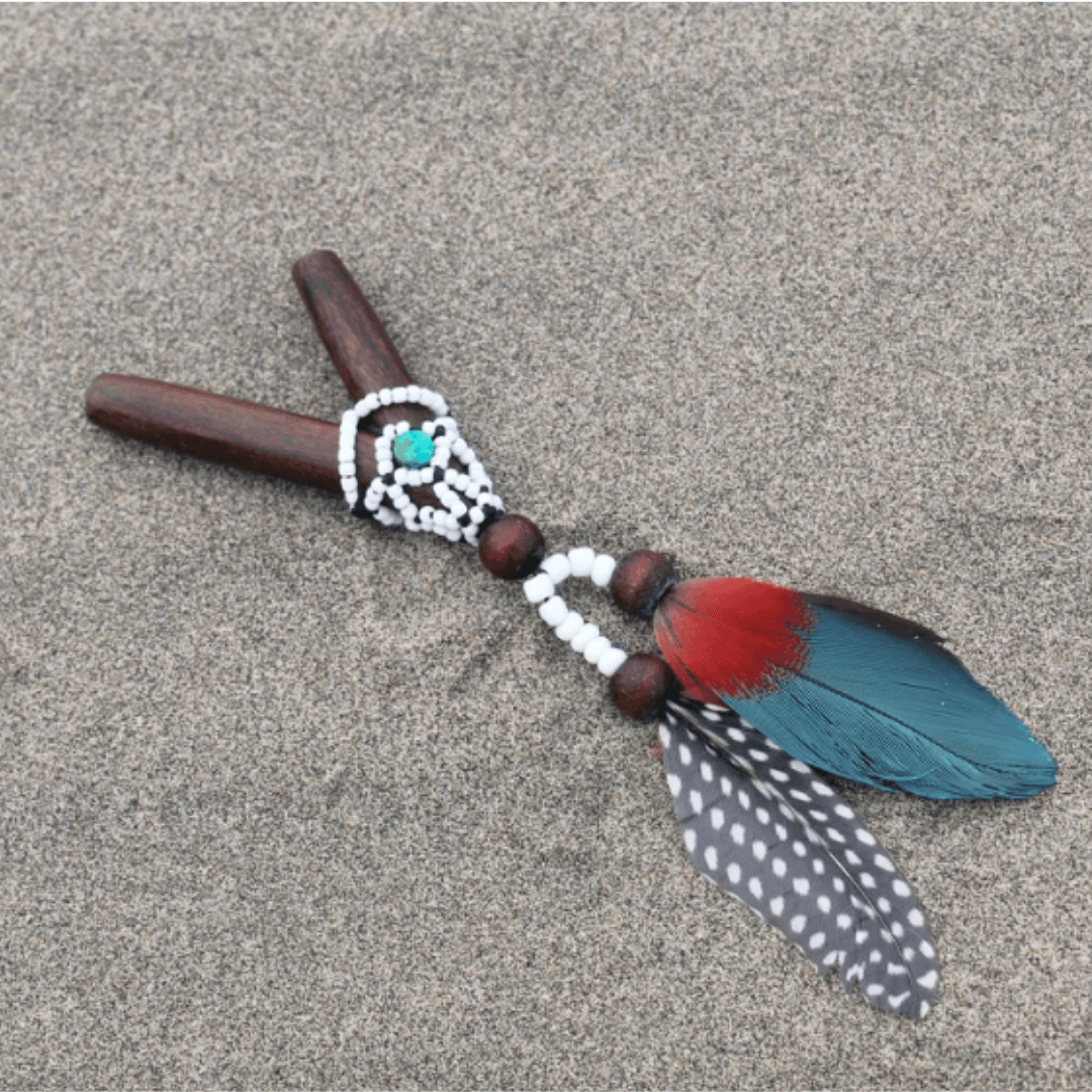 Madera Negra Kuripe | Decorated with Shipibo Beads and Parrot Feather | From the Amazon - Cosmos Healing