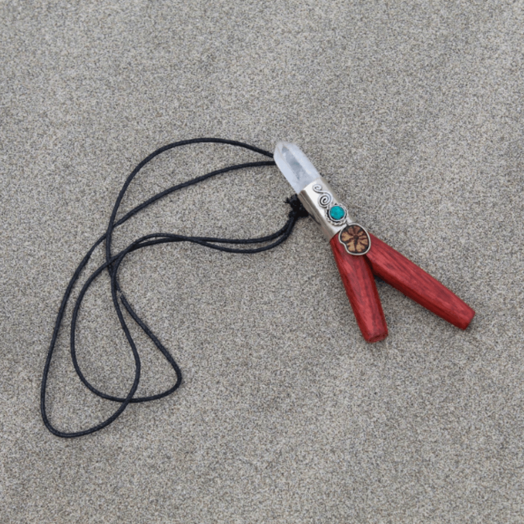 Palo Sangre Necklace Kuripe | Decorated with Amazon Rainforest Wood, Peruvian Turquoise and Clear Quartz | From the Amazon - Cosmos Healing