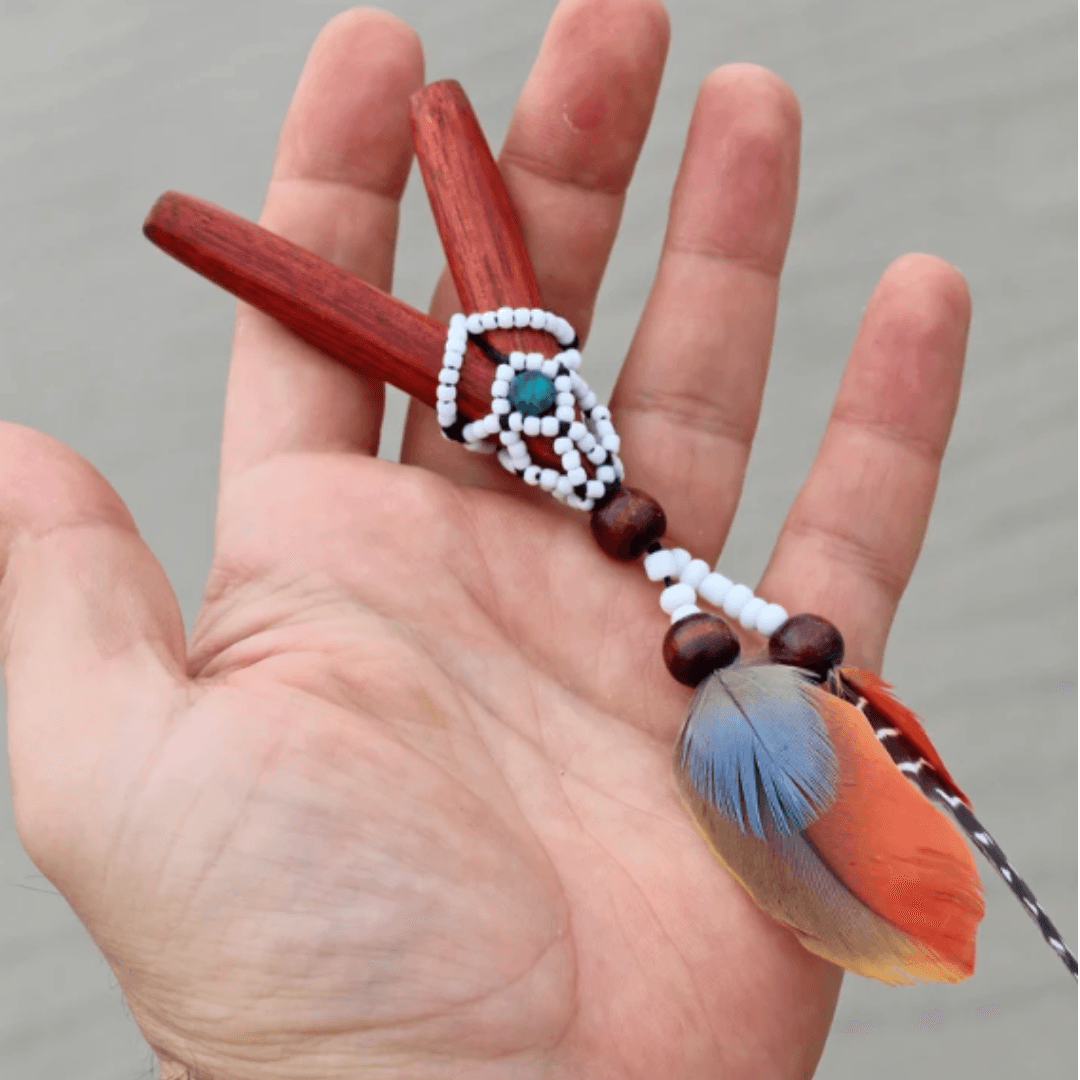 Palo Sangre Kuripe | Decorated with Shipibo Beads and Parrot Feathers | From the Amazon - Cosmos Healing