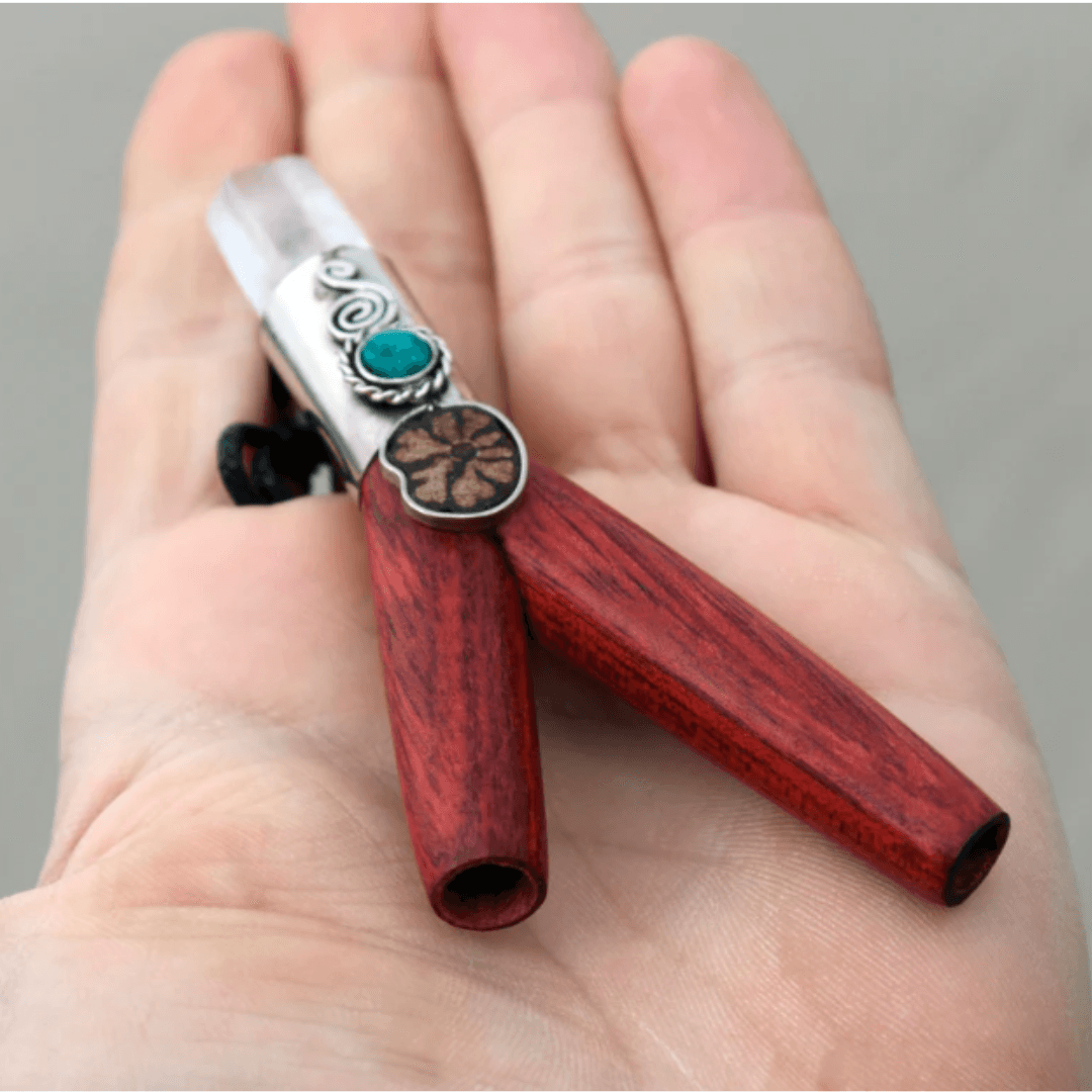 Palo Sangre Necklace Kuripe | Decorated with Amazon Rainforest Wood, Peruvian Turquoise and Clear Quartz | From the Amazon - Cosmos Healing