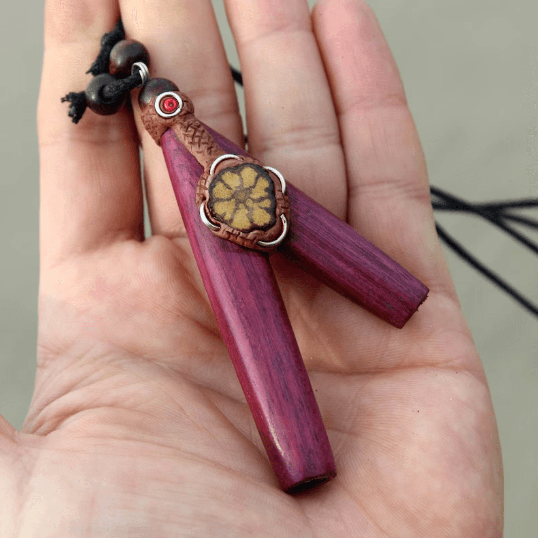 Palo Violeta - Rose Wood Necklace Kuripe | Decorated with Amazon Wood and Peruvian Turquoise | From the Amazon - Cosmos Healing