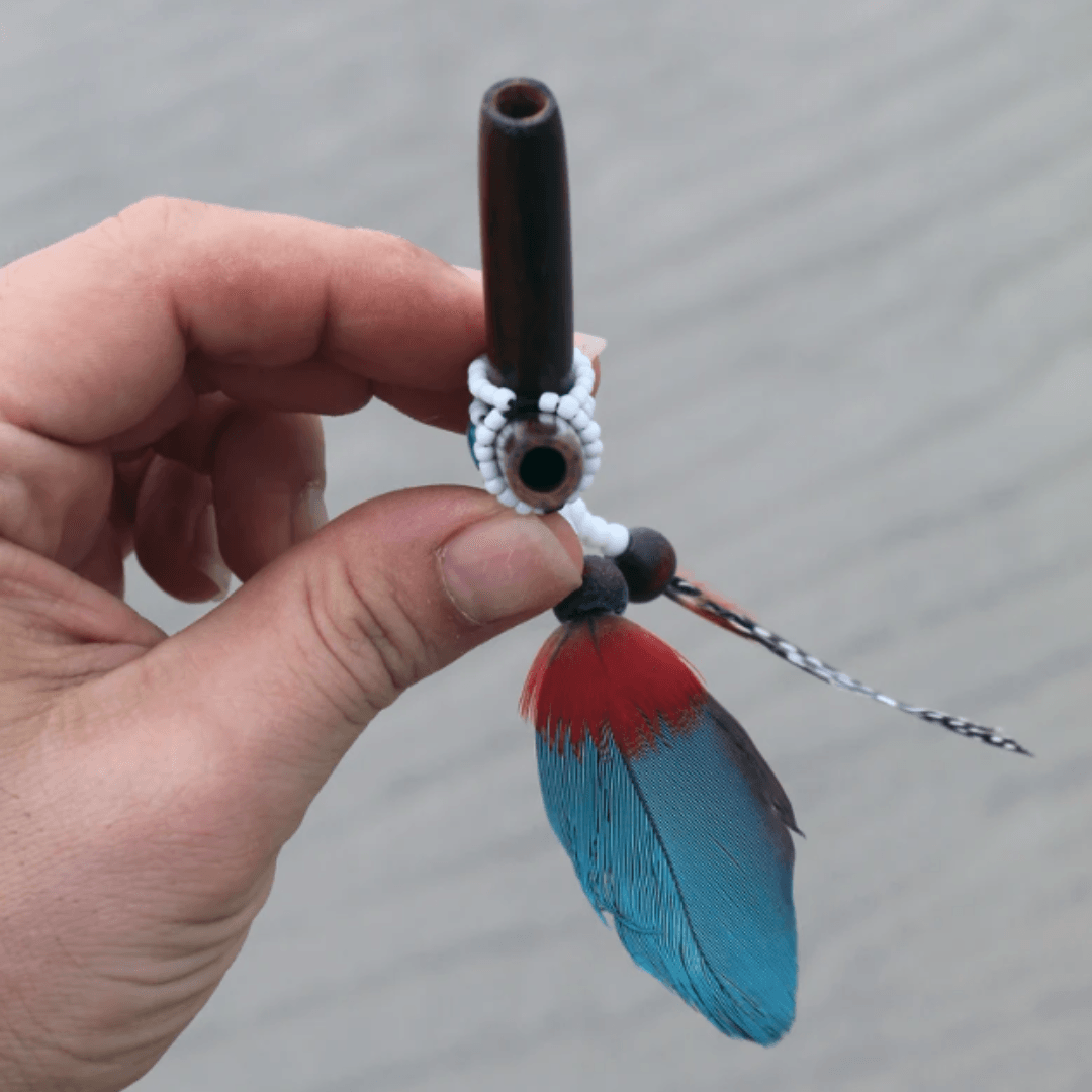 Madera Negra Kuripe | Decorated with Shipibo Beads and Parrot Feather | From the Amazon - Cosmos Healing