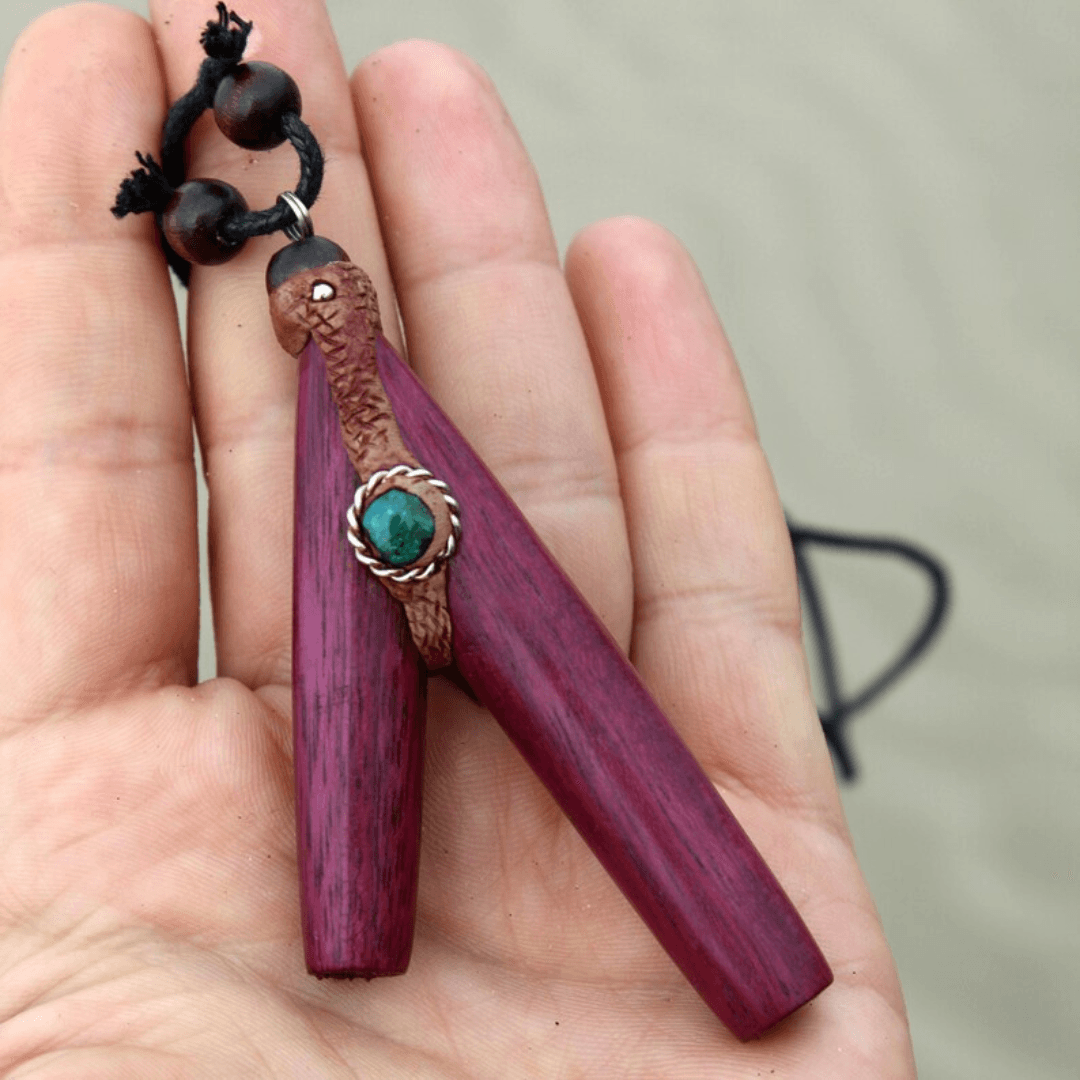 Palo Violeta - Rose Wood Necklace Kuripe | Decorated with Amazon Wood and Peruvian Turquoise | From the Amazon - Cosmos Healing