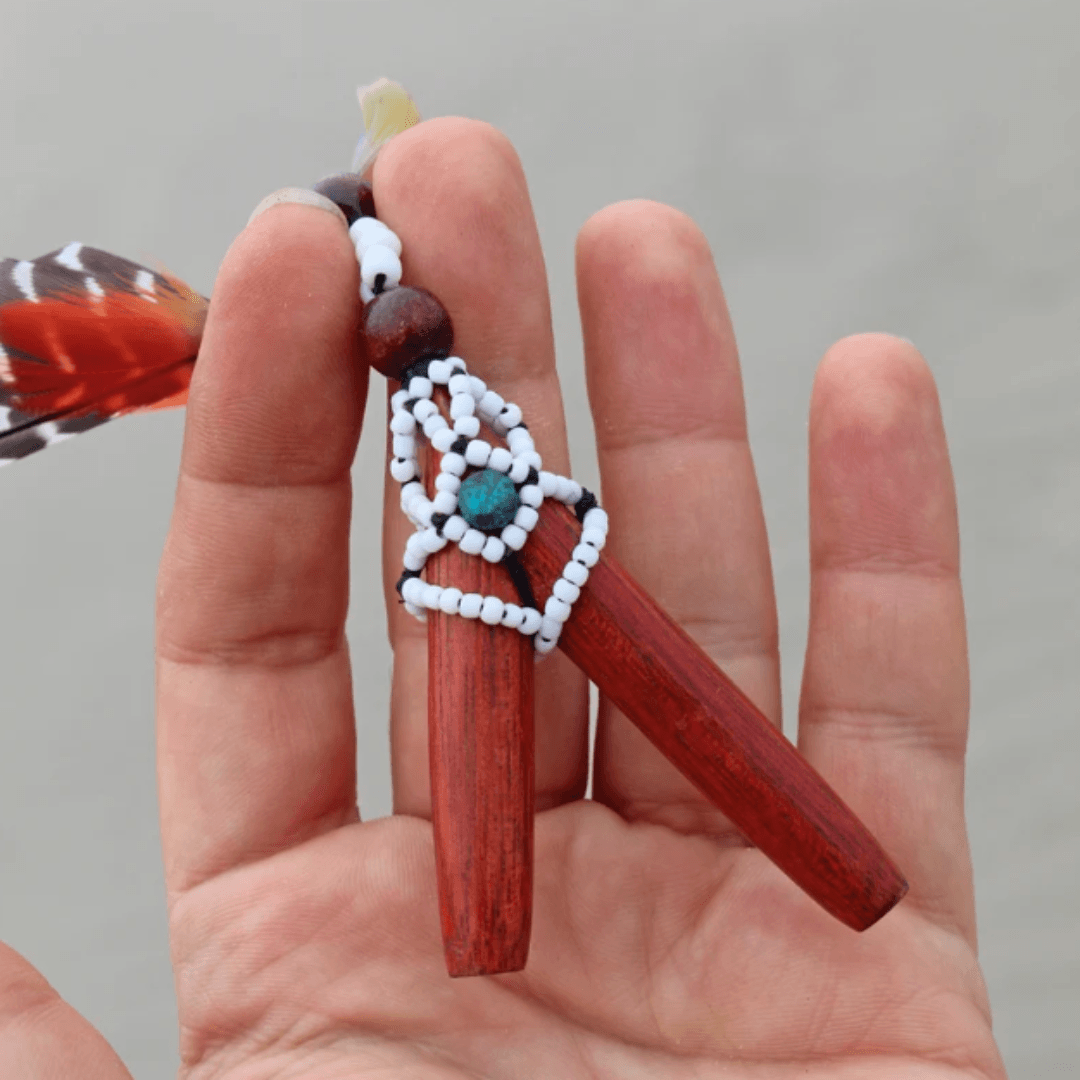 Palo Sangre Kuripe | Decorated with Shipibo Beads and Parrot Feathers | From the Amazon - Cosmos Healing