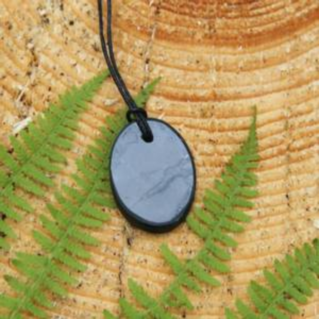 Karelian Shungite Oval Necklace | EMF Protection - Cosmos Healing