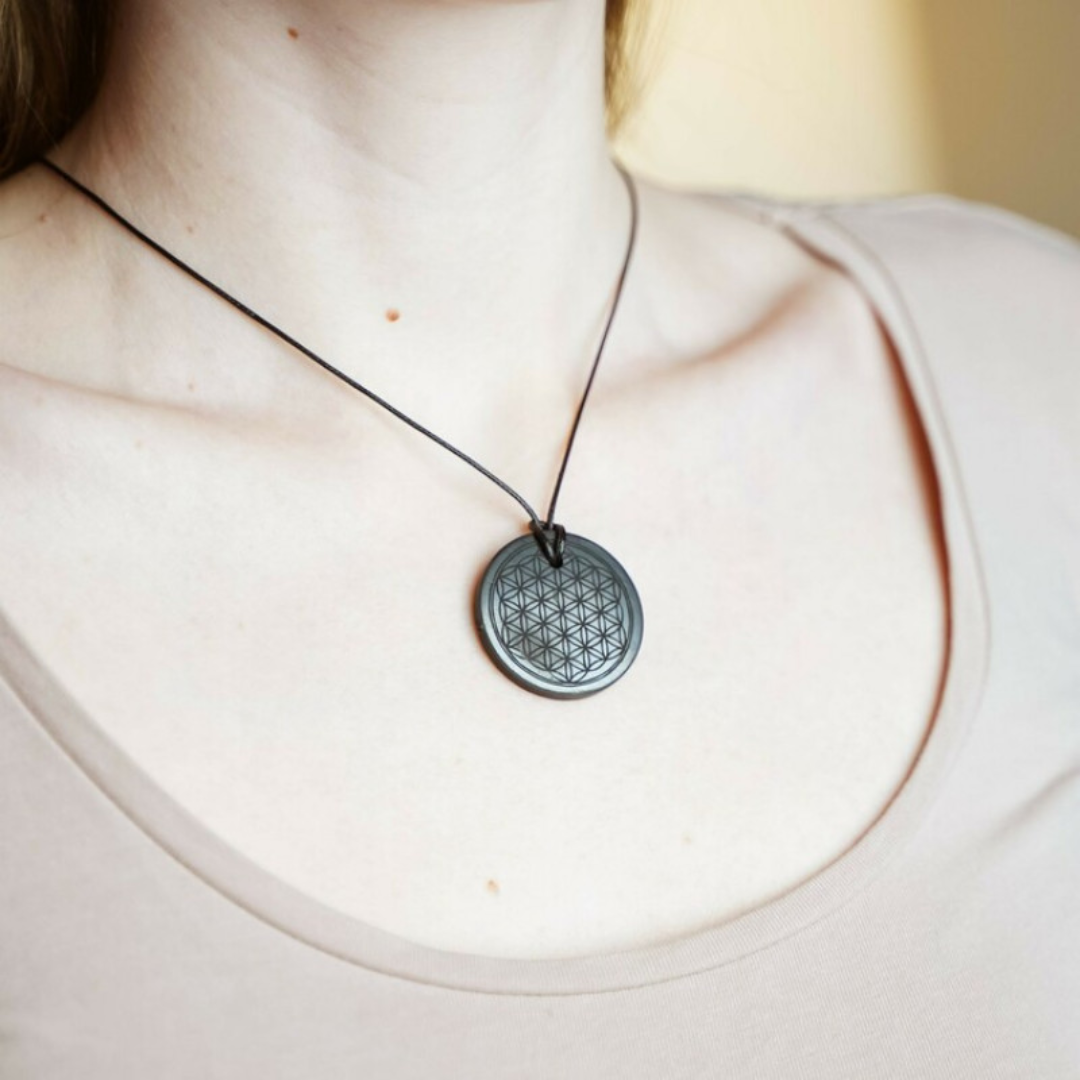 Karelian Shungite Flower of Life Necklace | EMF Protection - Cosmos Healing